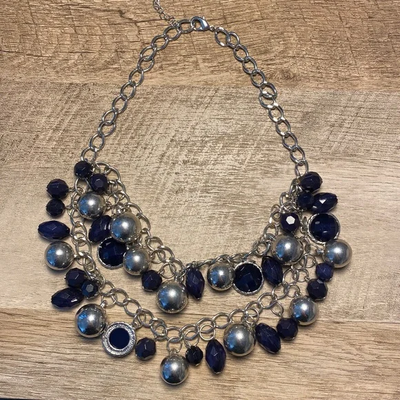 Necklace Statement Layer Bohemian Bead DiscBlue & Silver - Picture 1 of 6
